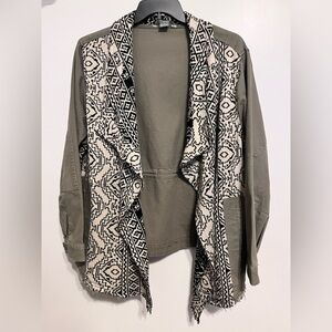 Natural Reflections Army Green Jacket with Sweater Detail